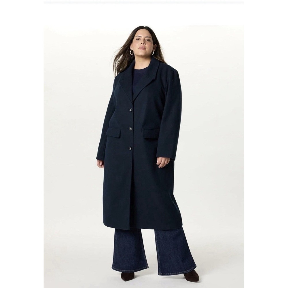 The Drop Women's Liam Loose Overcoat Faux Pockets Size XXL Navy